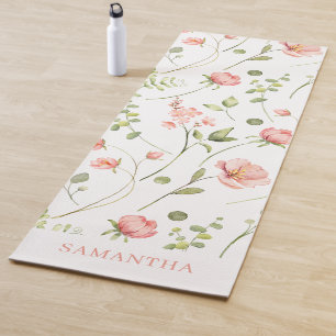 Pink Floral Personalised Yoga Mat