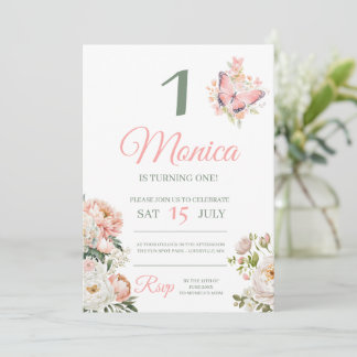Pink floral personalized birthday party invitation