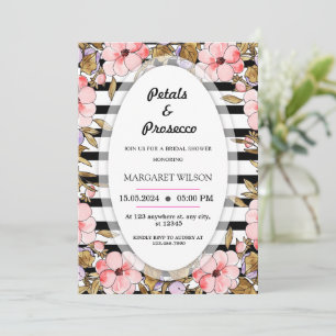 Pink Floral Petals and Prosecco Bridal Shower Invitation