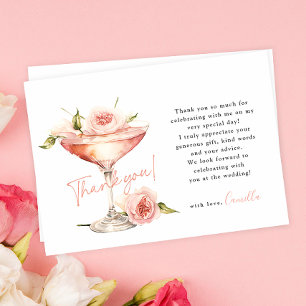 Pink Floral Petals and Prosecco Bridal Shower Thank You Card