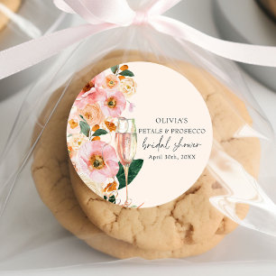 Pink Floral Petals & Prosecco Bridal Shower Classic Round Sticker