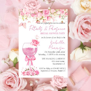 Pink Floral Petals & Prosecco Bridal Shower Invitation