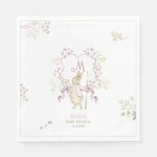 Pink Floral Peter the Rabbit Monogram Baby Shower Napkin
