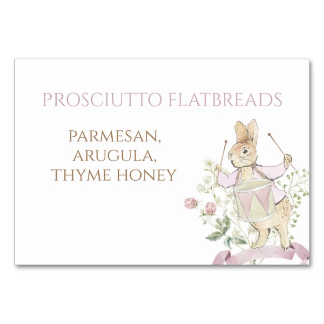 Pink Floral Peter the Rabbit Monogram Baby Shower Table Number (Front)