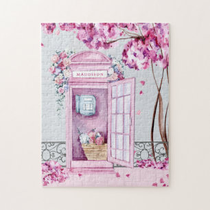 Pink Floral Phone Booth Personalised Jigsaw Puzzle