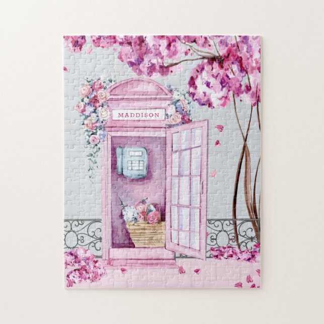 Pink Floral Phone Booth Personalised Jigsaw Puzzle (Vertical)