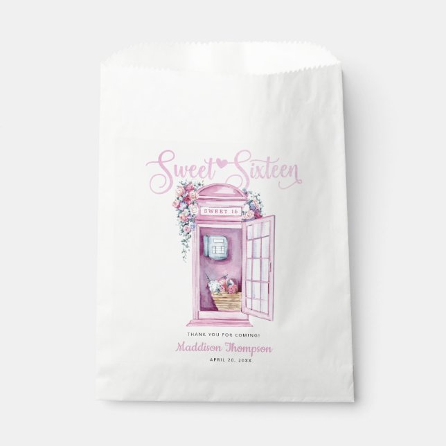 Pink Floral Phone Booth | Sweet 16  Favour Bag (Front)