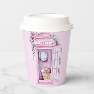 Pink Floral Phone Booth Sweet 16 Paper Cups