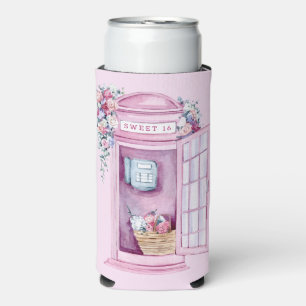 Pink Floral Phone Booth Sweet 16 Seltzer Can Cooler