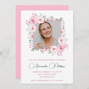 Pink Floral Photo 59th birthday invitations