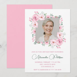 Pink Floral Photo 79th birthday invitations 