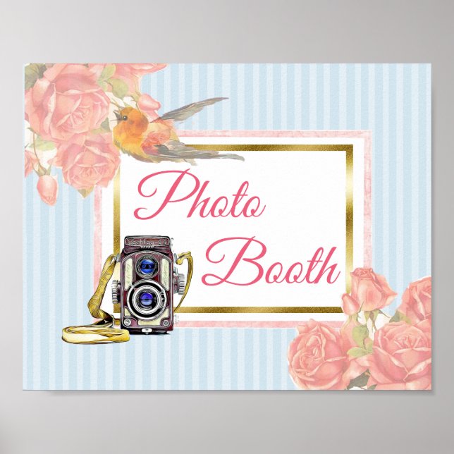 Pink Floral Photo Booth Wedding Sign Poster (Front)