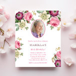 Pink Floral | Photo Budget Birthday Invitation<br><div class="desc">Looking for an affordable and charming invitation for your upcoming birthday bash? Look no further than our pretty pink floral paper invitation! With a lovely design featuring delicate pink flowers and an elegant script font, this customisable invitation is sure to set the perfect tone for your celebration. All while staying...</div>