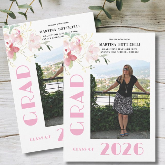 Pink Floral Photo Graduation Announcement (Creator Uploaded)