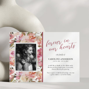Pink Floral Photo Memorial Thank You Card