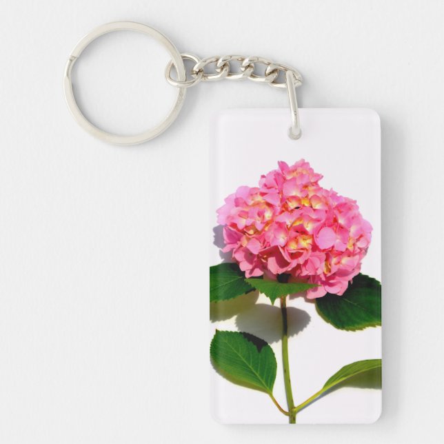 Pink floral photo pink hydrangea  key ring (Front)