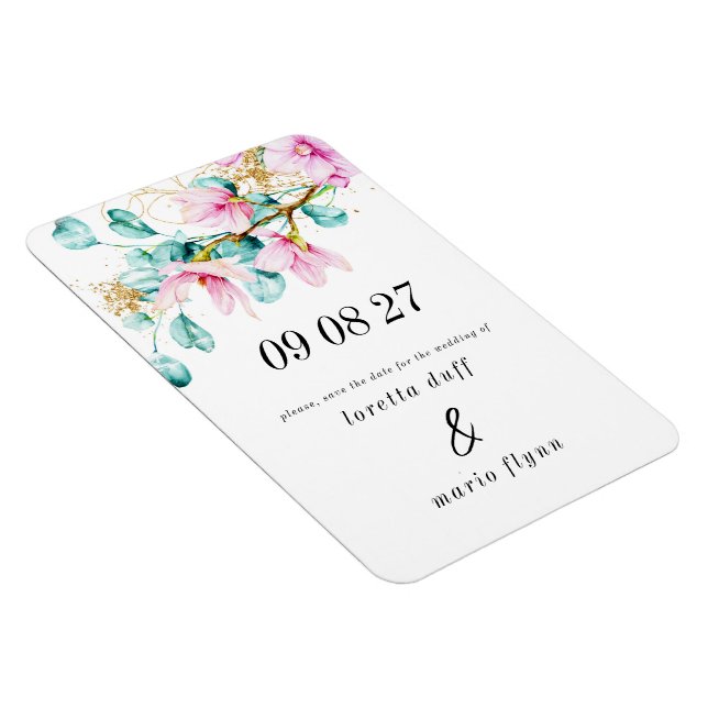 Pink Floral Photo Save the date Magnet (Right Side)