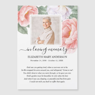 Pink Floral Photo Sympathy Funeral Prayer Card