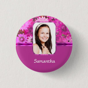 Pink floral photo template 3 cm round badge