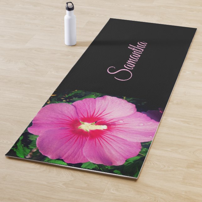 Pink Floral Photography Name Yoga Mat (In Situ)