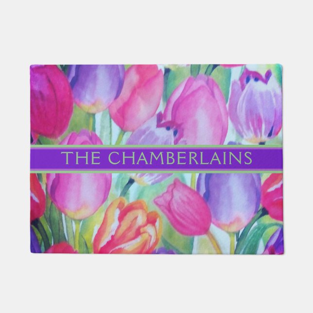 PINK Floral PLAIN TEXT Doormat (Front)