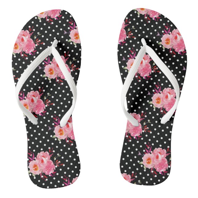 Pink Floral Polka dot Flip Flops (Footbed)
