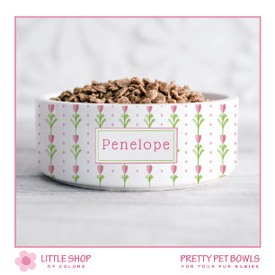 Pink Floral Polka Dot Personalised Pet Bowl
