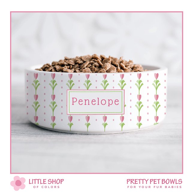 Pink Floral Polka Dot Personalised Pet Bowl (Creator Uploaded)