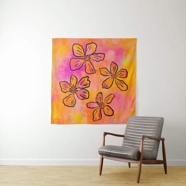 Pink Floral Pop Tapestry (In Situ)