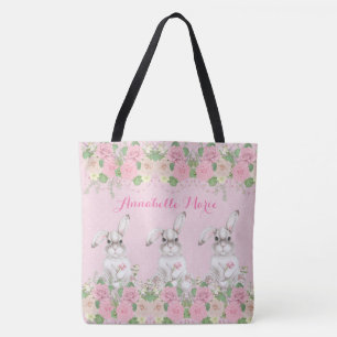Pink Floral Precious Bunny Rabbit   Tote Bag