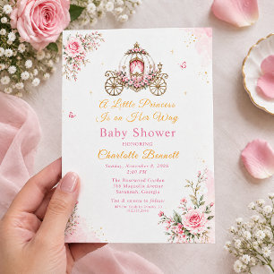 Pink Floral Princess Carriage Baby Girl Shower Invitation