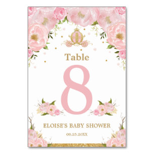 Pink Floral Princess Carriage Girl Baby Shower Table Number