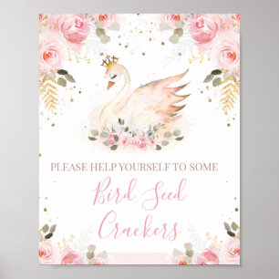 Pink Floral Princess Swan Birthday Party Sign