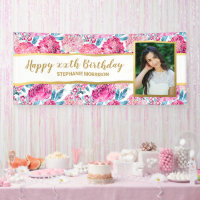 Pink Floral Print, Any Age, Custom Photo Birthday