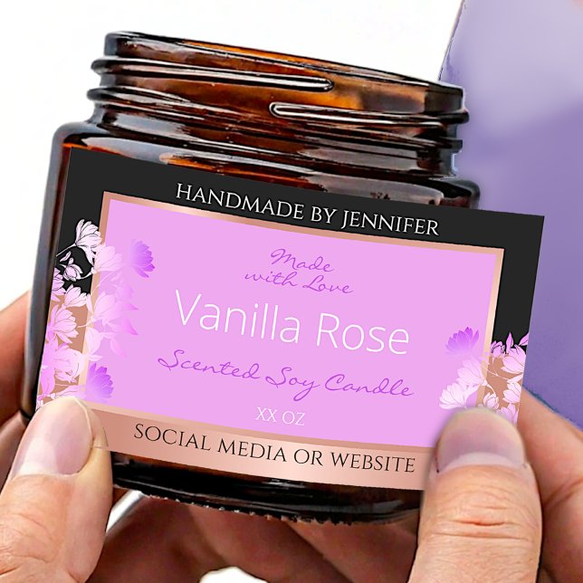Pink Floral Product Labels Black and Rose Gold (Creator Uploaded)