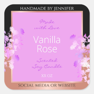 Pink Floral Product Labels Black and Rose Gold