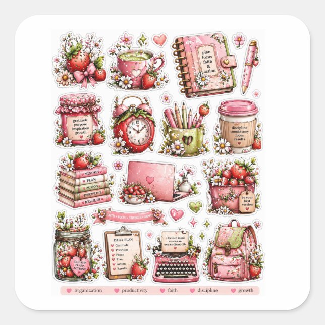 Pink Floral Productivity Stickers (Front)