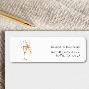 Pink Floral Prosecco Bridal Shower Return Address Label