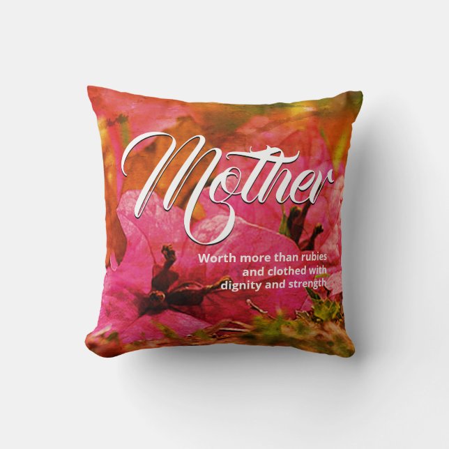Pink Floral PROVERBS 31Christian Mum Cushion (Front)