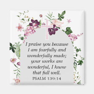 Pink Floral Psalm 139:14 Magnet