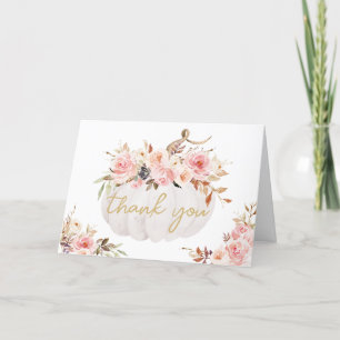 Pink Floral Pumpkin Baby Shower Thank You Card