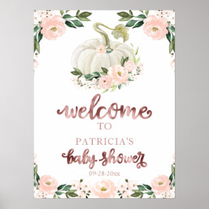 Pink Floral Pumpkin Fall Baby Shower Welcome Sign 