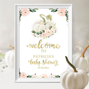 Pink Floral Pumpkin Fall Baby Shower Welcome Sign 