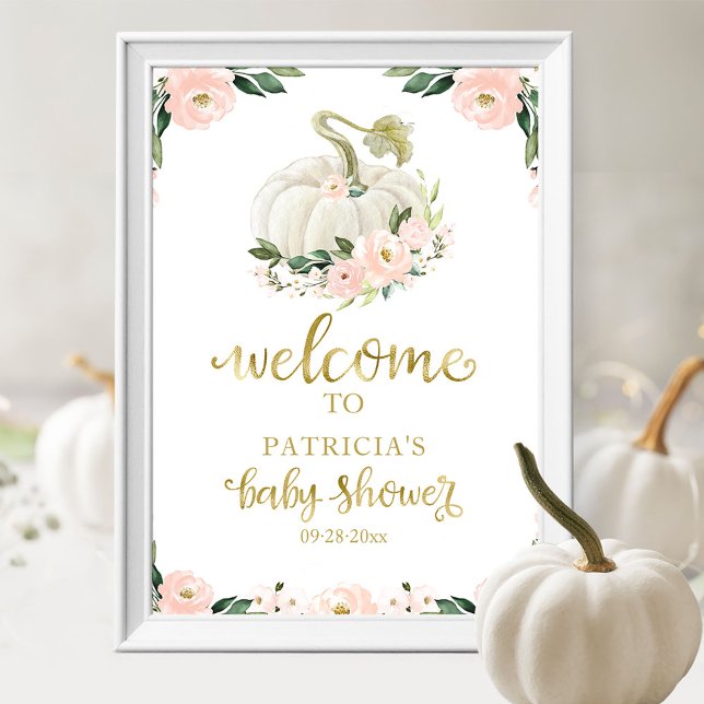 Pink Floral Pumpkin Fall Baby Shower Welcome Sign  (Creator Uploaded)