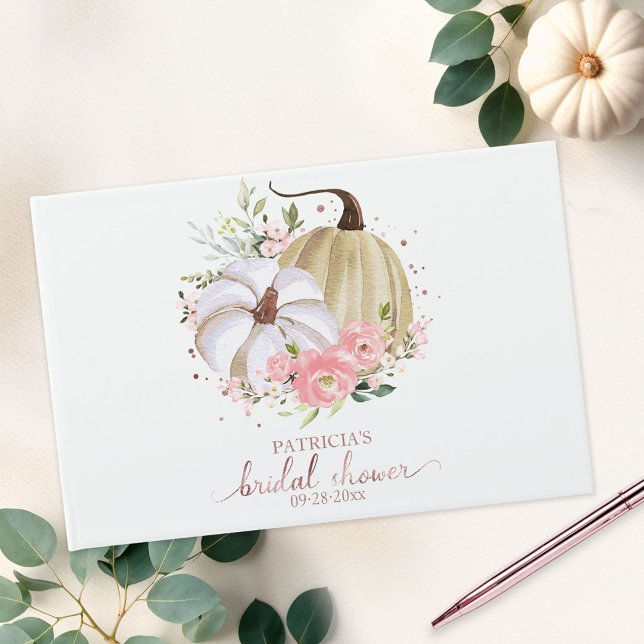 Pink Floral Pumpkin Fall Bridal Shower Guest Book (Creator Uploaded)