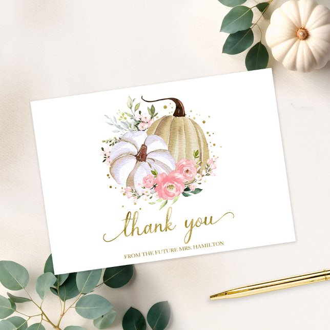 Pink Floral Pumpkin Fall Bridal Shower Thank You Invitation (Creator Uploaded)