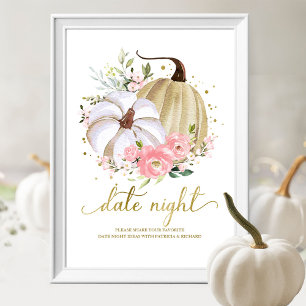 Pink Floral Pumpkin Fall Date Night Jar Sign