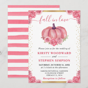 Pink Floral Pumpkin Fall Wedding Invitation