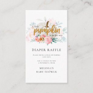 Pink Floral Pumpkin Girl Baby Shower Diaper Raffle Enclosure Card