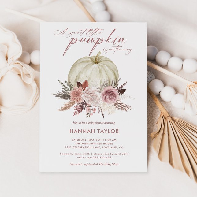 Pink Floral Pumpkin Girl Baby Shower Invitation (Creator Uploaded)